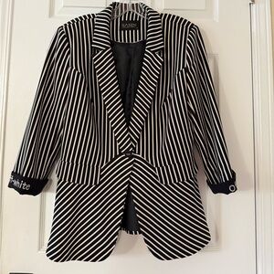 Sasin Made in Turkey Black and White Striped Women's Blazer